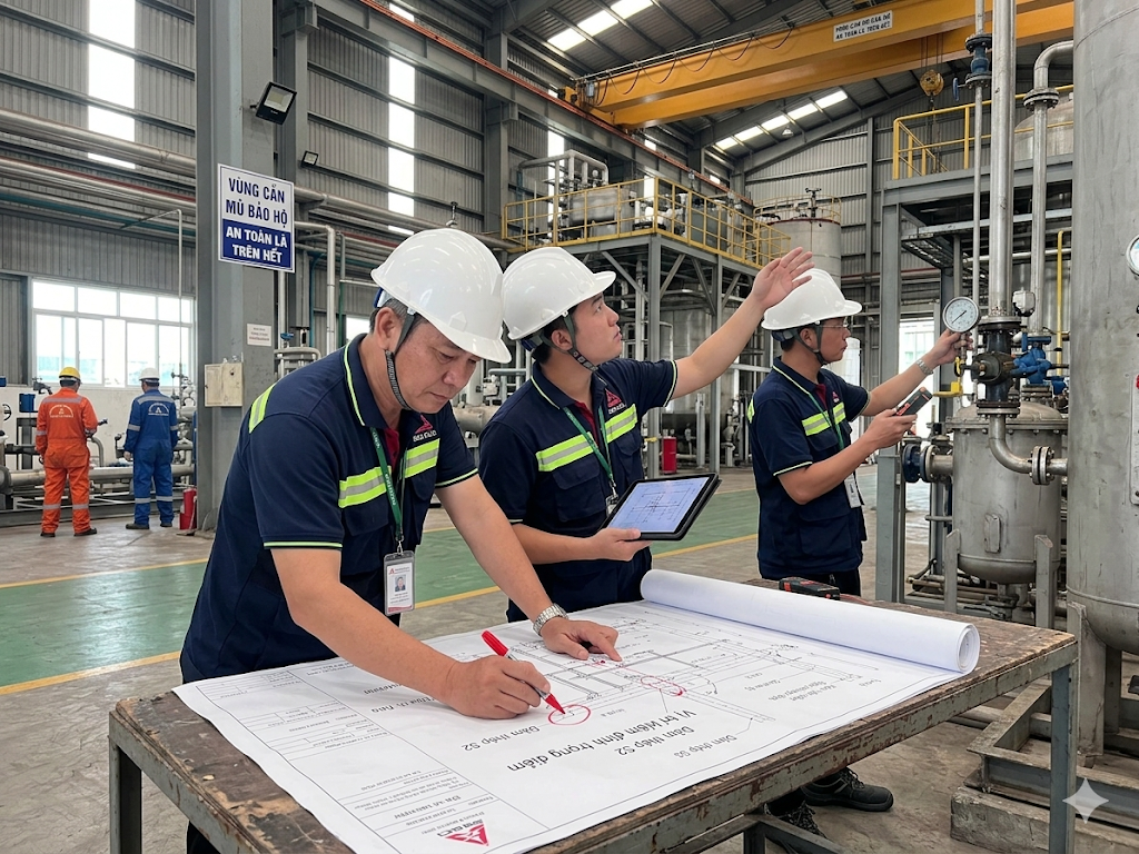Ảnh có chứa trang phục, người, trong nhà, Công nhân Mô tả được tạo tự động